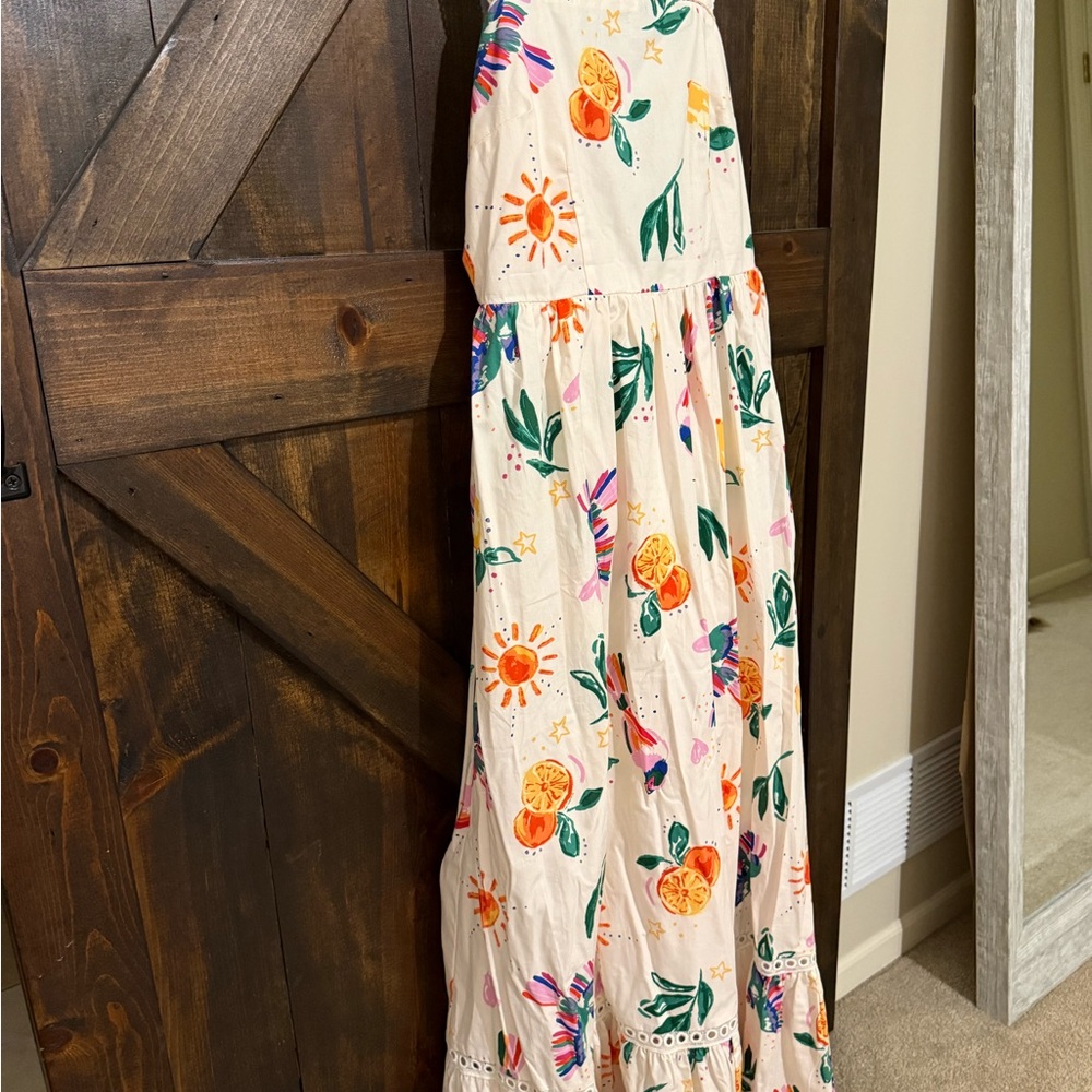 Fate Cream Sundress with Colorful Citrus & Floral Motif